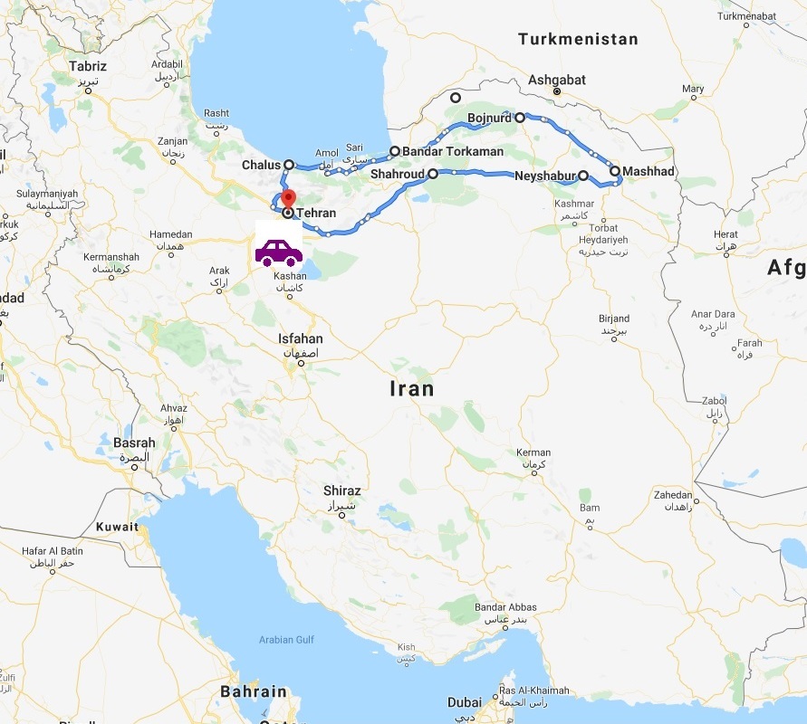Iran road trip Map