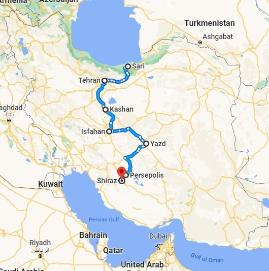 Iran culinary tour map
